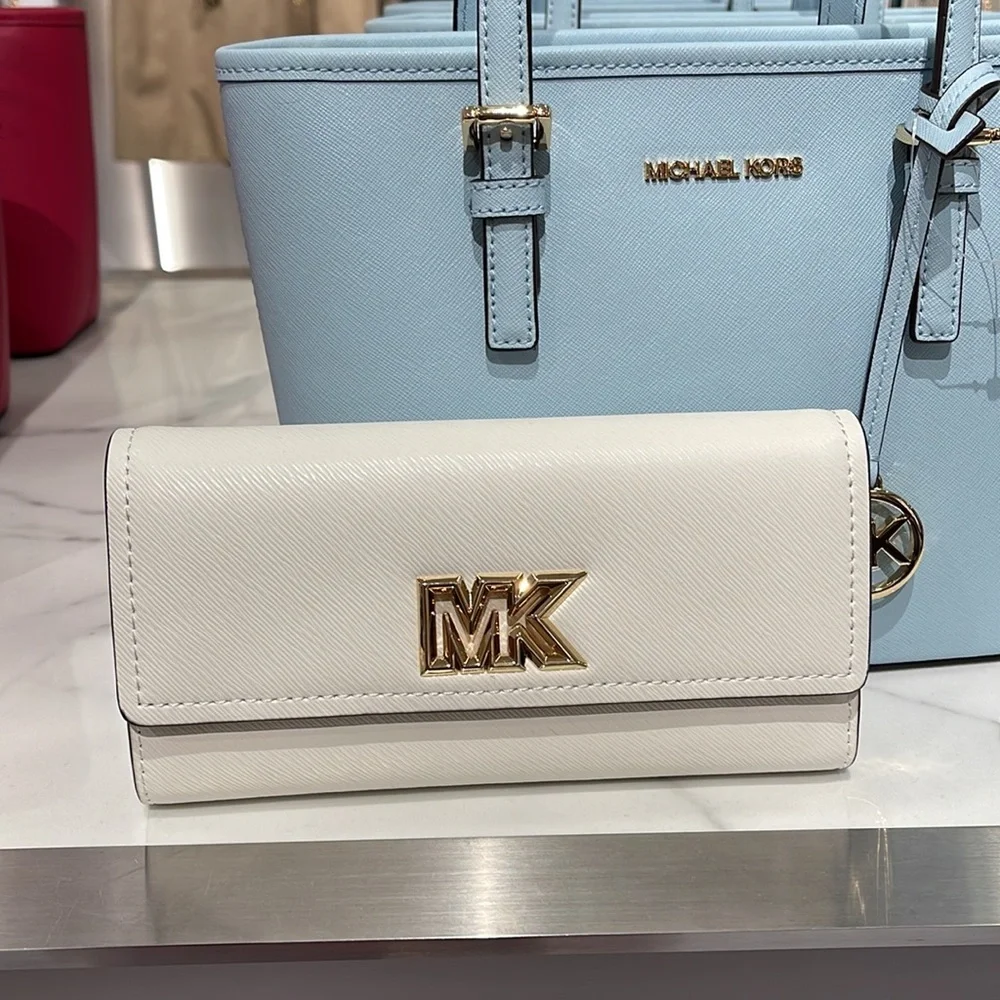 Michael Kors Mimi Large Saffiano Leather Bi-Fold Continental Wallet Optic White